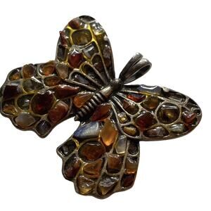 Boho Guess Butterfly Vintage Earth Natural Stones Jewelry Pendant 1.5"x2"